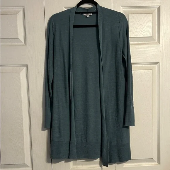 ANN TAYLOR LOFT X-Small Teal Open Cardigan Sweater Duster Cotton Layering Office - Picture 1 of 6